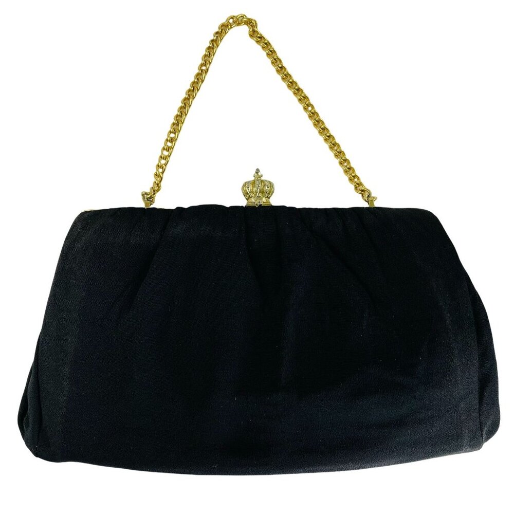 Vintage Black Fabric Evening Purse Clutch Wedding Handbag 9 x 5 u